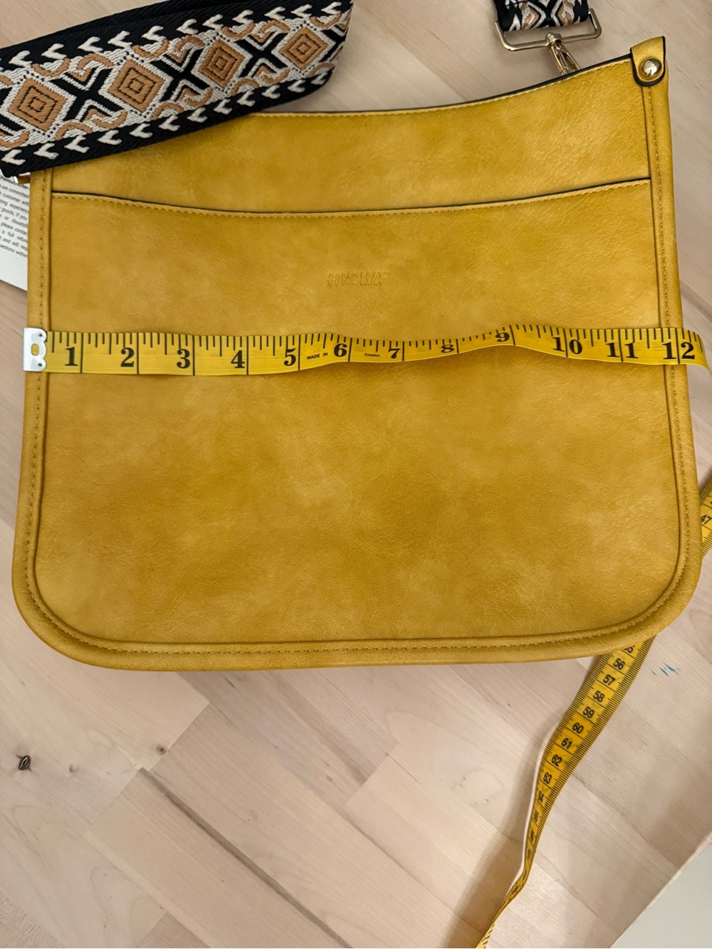 Mustard Yellow Crossbody Bag with 2 Patterned Strap - Picture 5 of 7